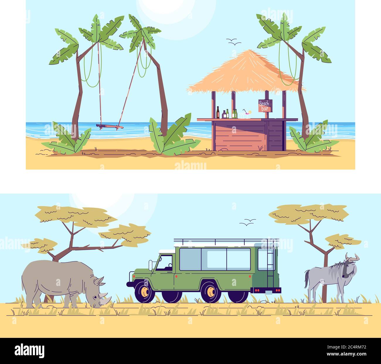 Summer travel semi flat vector illustration set Stock Vector Image ...