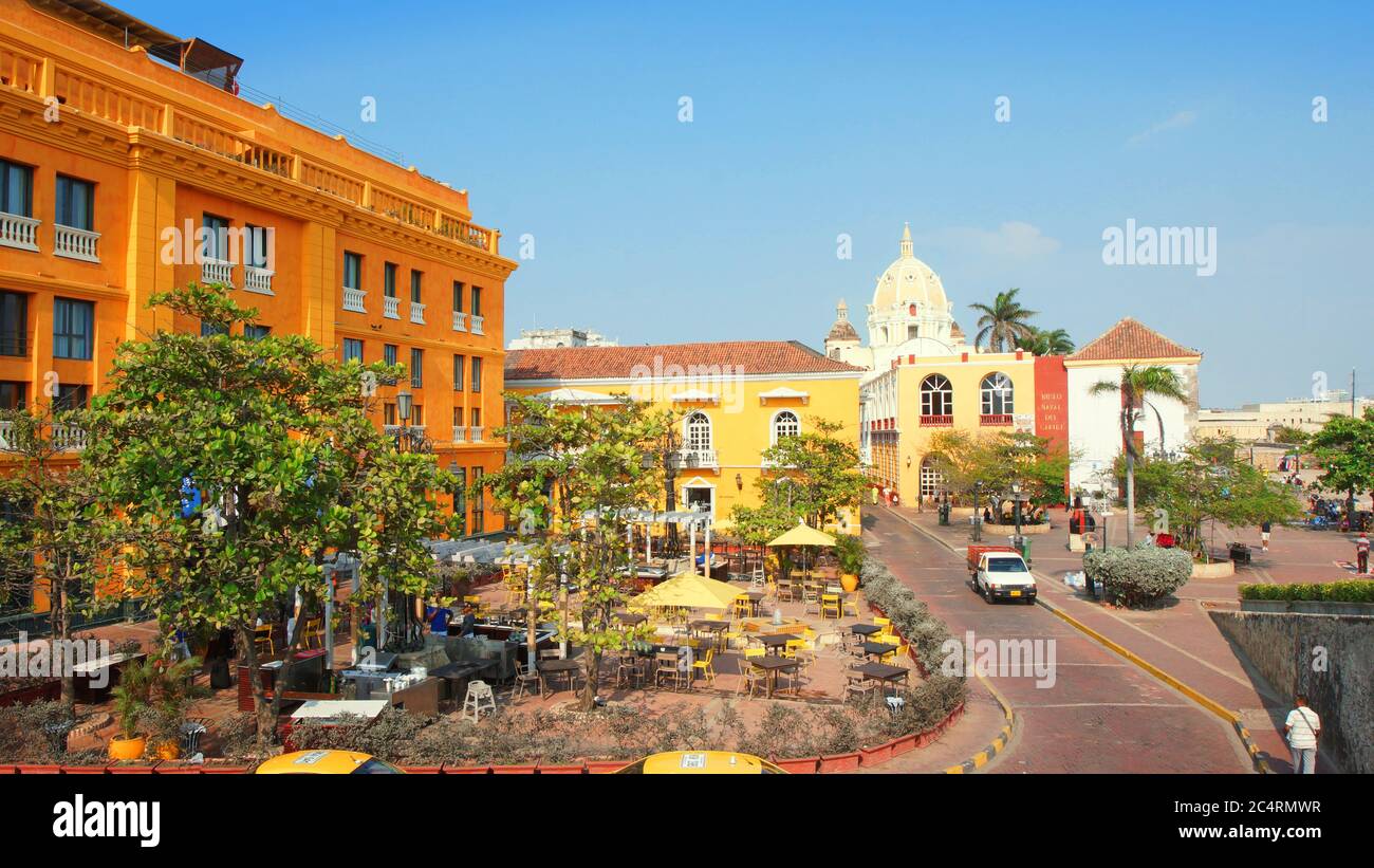 Cartagena de Indias, Bolivar / Colombia - April 9 2016: Activity in the historic center of the port city. Cartagena's colonial walled city and fortres Stock Photo
