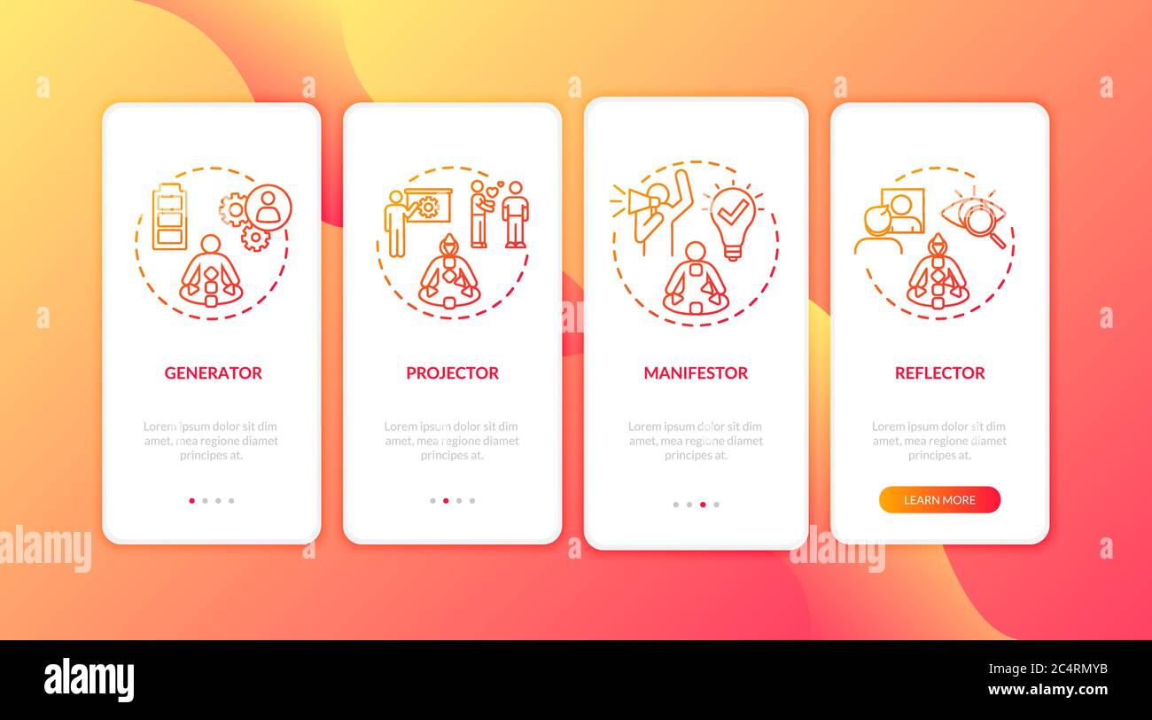 Unique bodygraph onboarding mobile app page screen with concepts Stock Vector