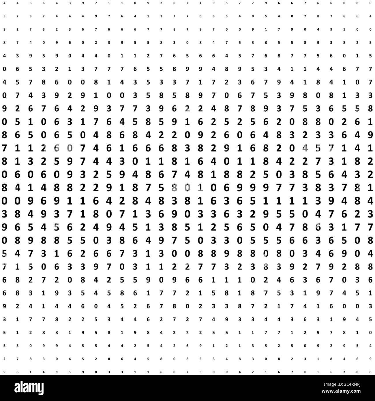 Halftone numbers background. Halftone effect math vector pattern. Circle digits isolated on the white background. Stock Vector