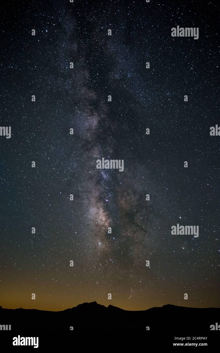 Night sky with the Milky Way and stars in California desert Stock Photo