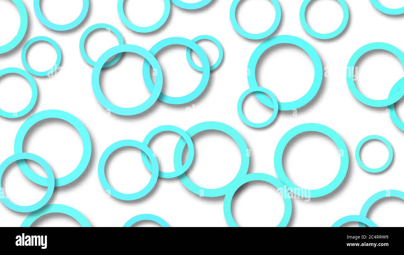 Abstract illustration of randomly arranged light blue rings with soft ...