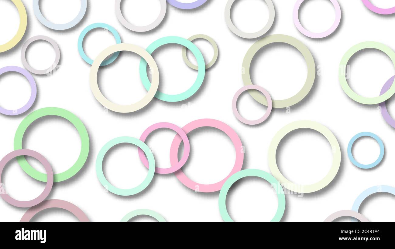 Abstract illustration of randomly arranged colored rings with soft ...