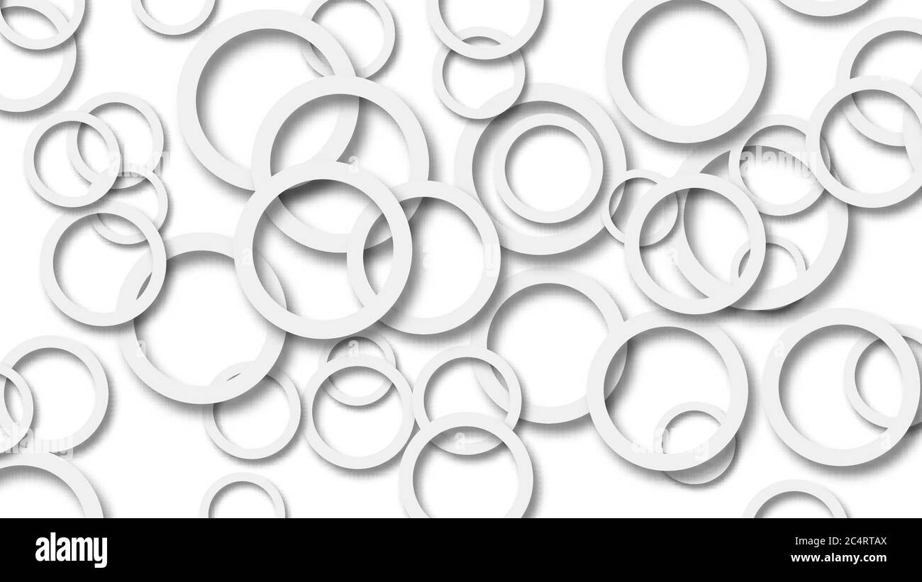 Abstract illustration of randomly arranged gray rings with soft shadows ...