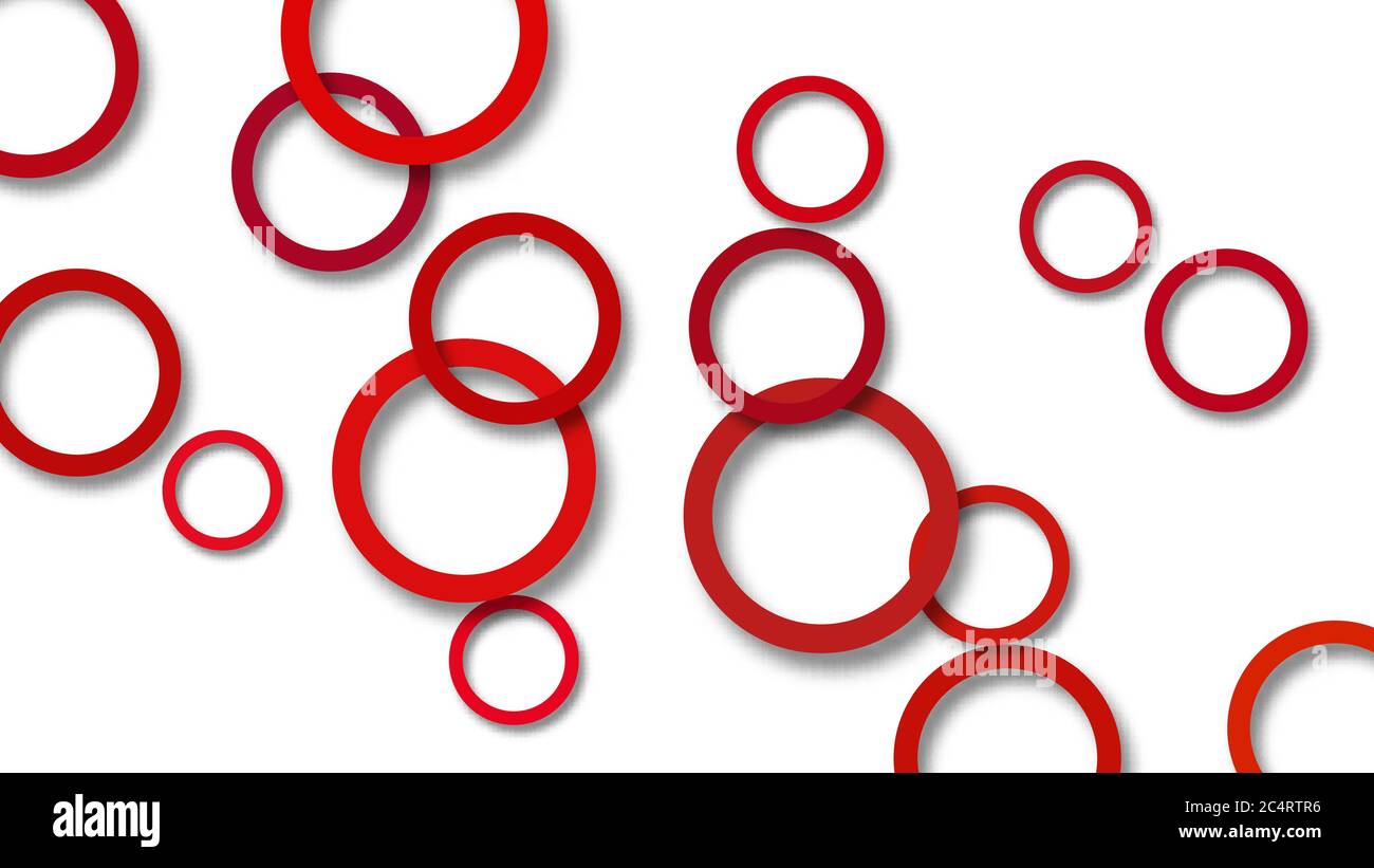 Abstract illustration of randomly arranged red rings with soft shadows ...