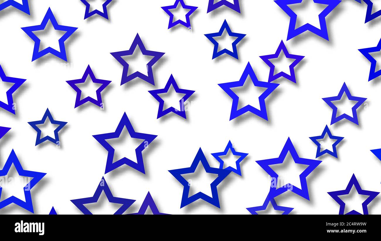 Abstract illustration of randomly arranged blue stars with soft shadows ...