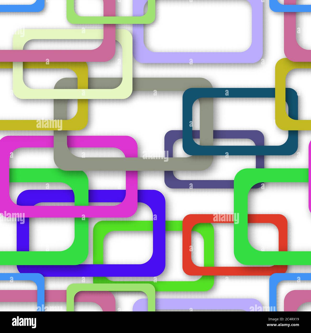 Abstract seamless pattern of randomly arranged colored rectangle frames with soft shadows on white background Stock Vector