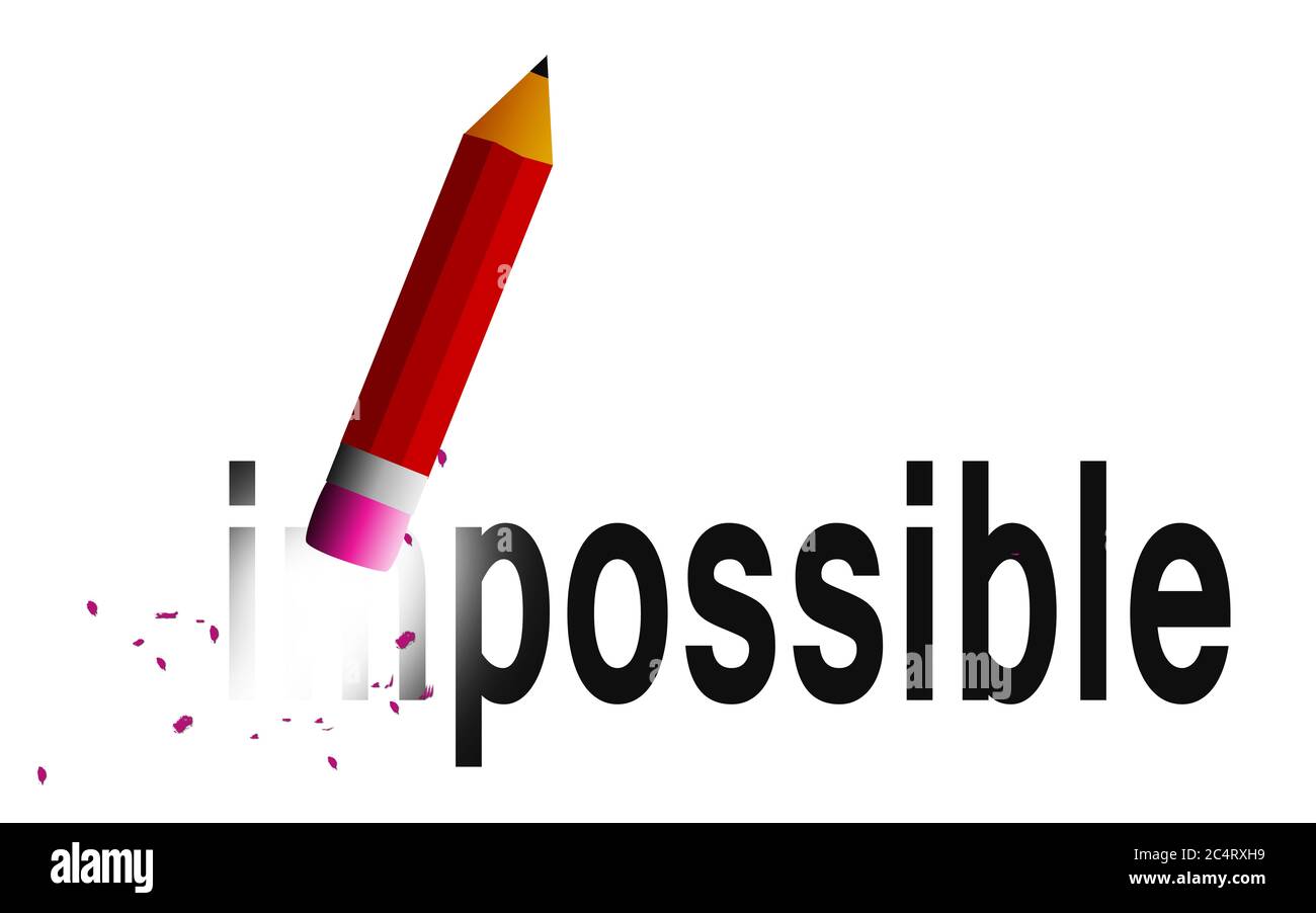 Change impossible to possible with  pencil eraser isolated, 3D rendering Stock Photo