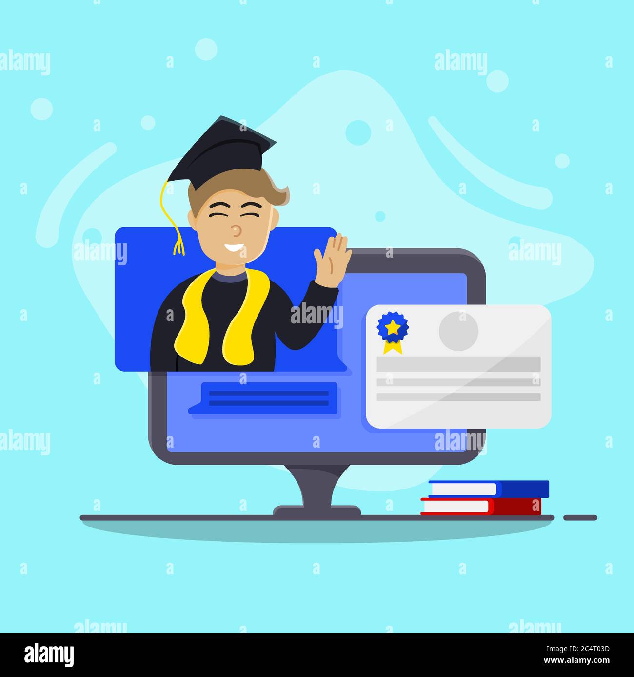 virtual graduation college with certificate Stock Vector