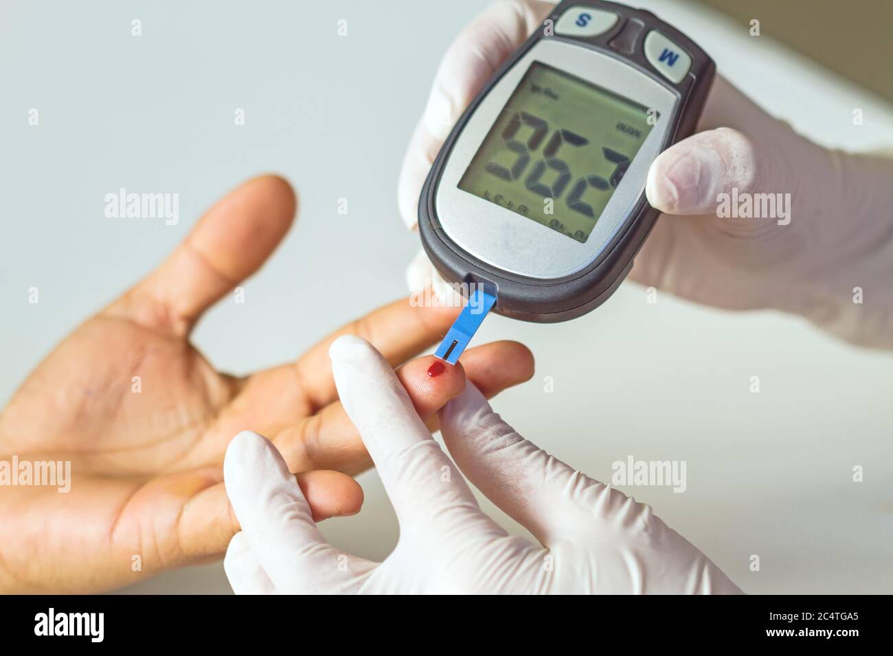 blood glucose meter, the blood sugar value is measured on a finger
