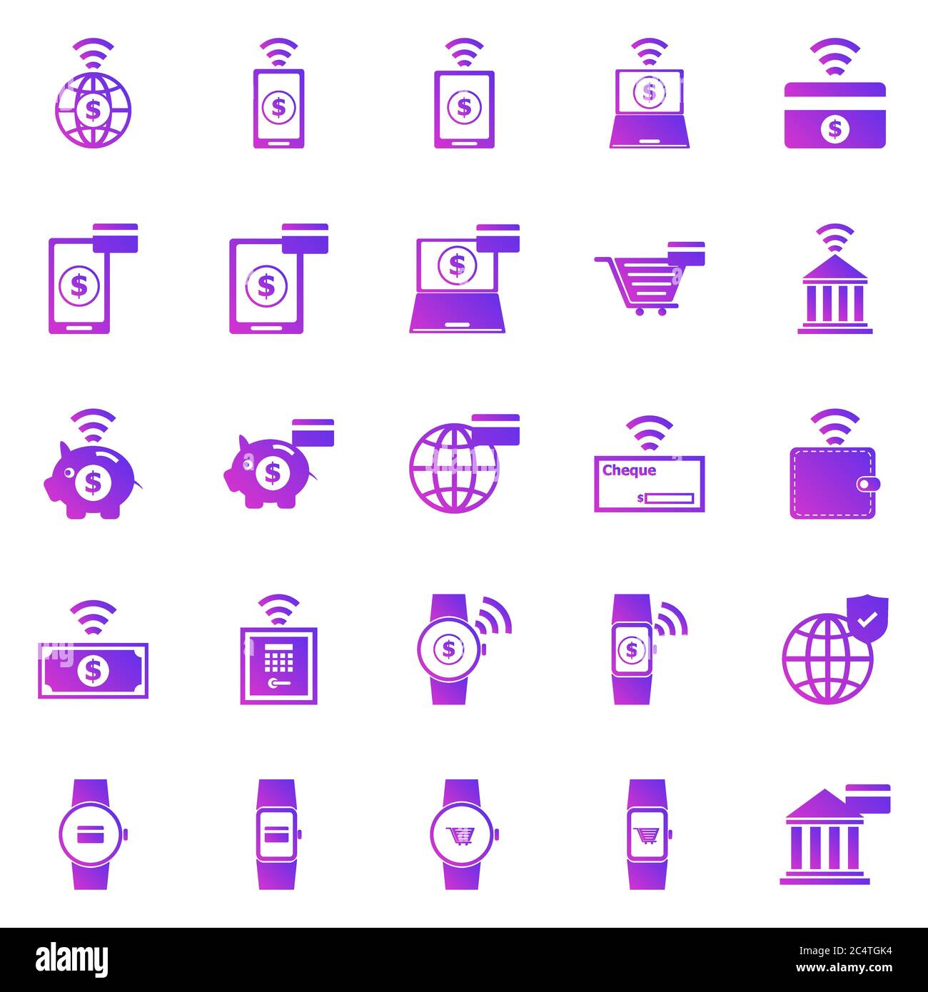 Fintech gradient icons on white background, stock vector Stock Vector