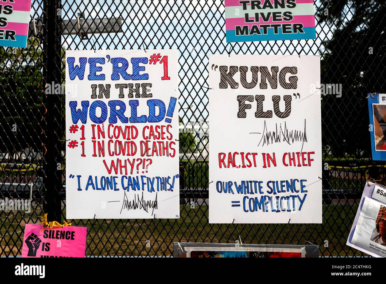 Protest art outside the White House calls Trump to account for racism and coronavirus, Black Lives Matter Plaza, Washington, DC, United States Stock Photo
