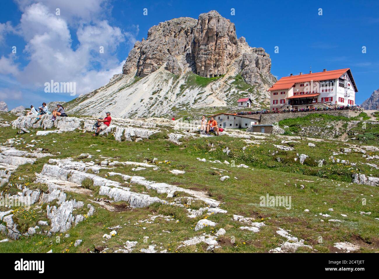 Rifugio Locatelli (Dreizinnenhutte) in the Dolomites Stock Photo