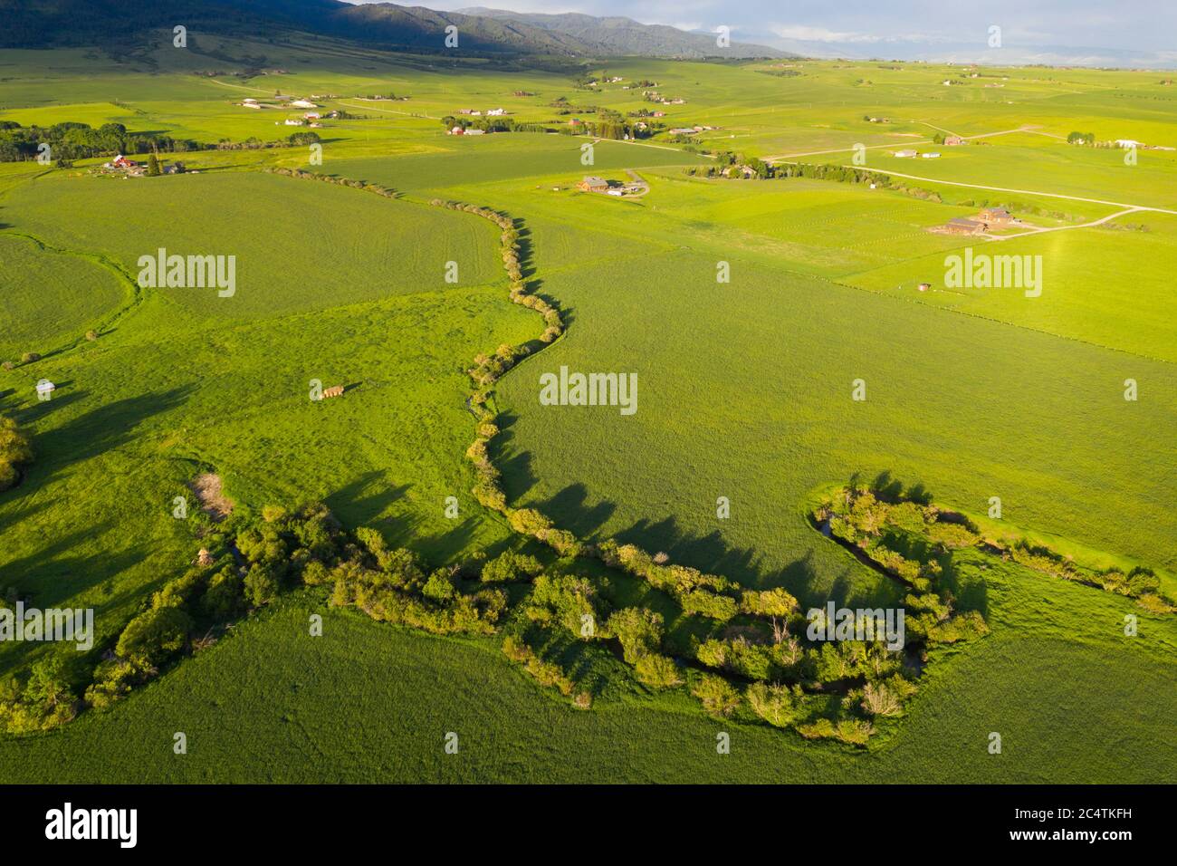 Aerial views above fields in rural Gallatin County, near Bozeman