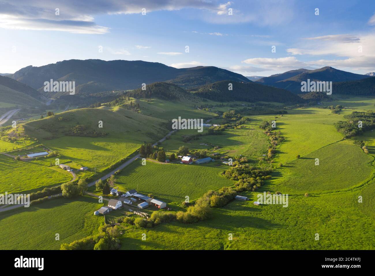 Aerial views above fields in rural Gallatin County, near Bozeman