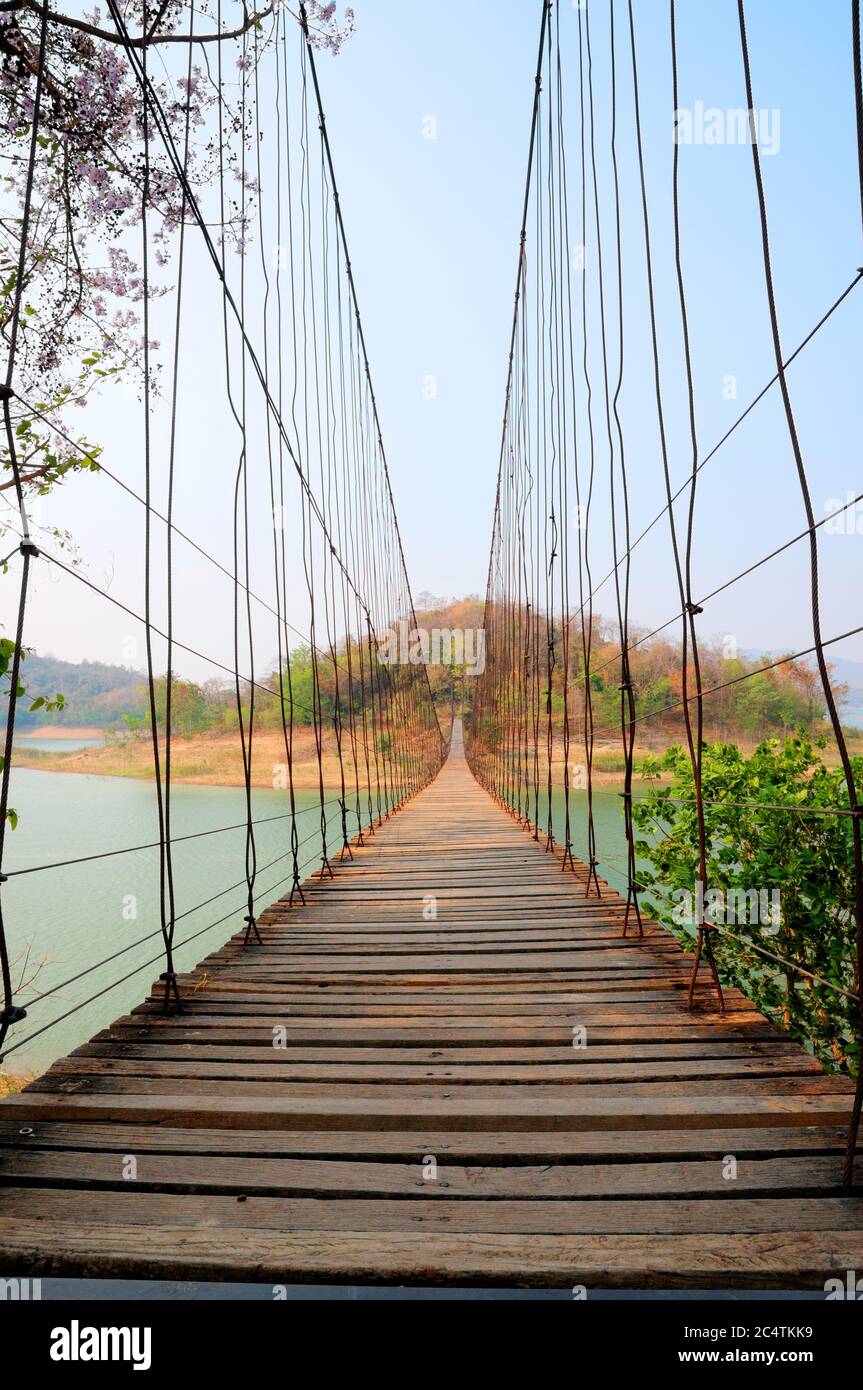 A Long Wooden Suspension Bridge (tone mapped Stock Photo Alamy