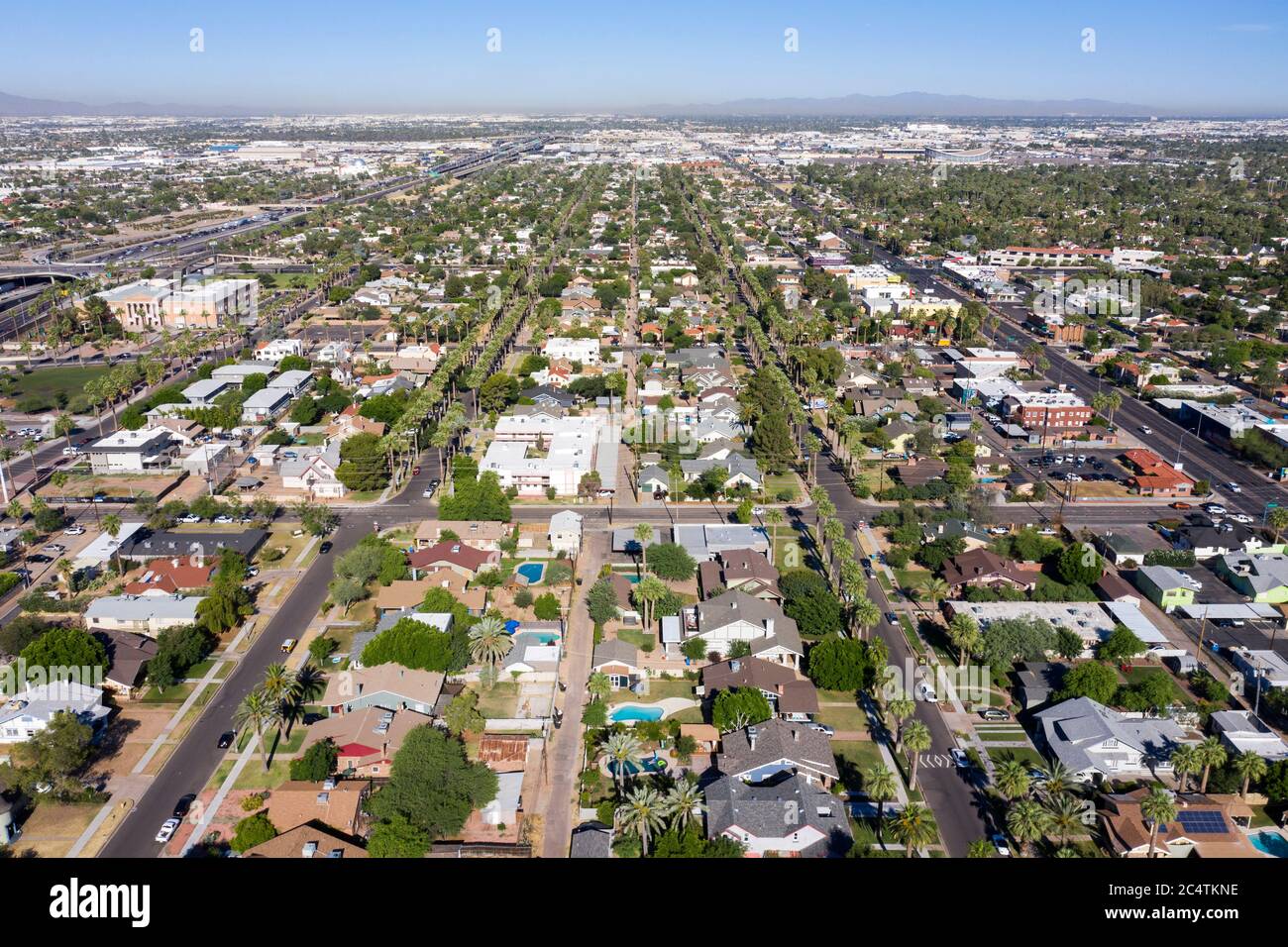 Aerial view of the historic Story neighborhood in central Phoenix, Arizona Stock Photo