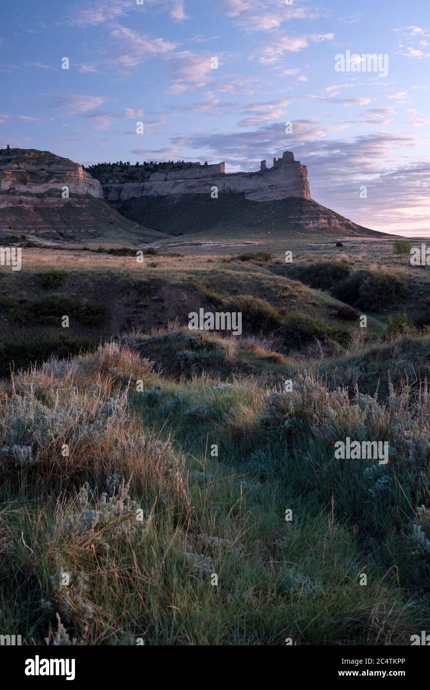 Dawn over the sagebrush prairie at Scotts Bluff National Monument, Nebraska Stock Photo