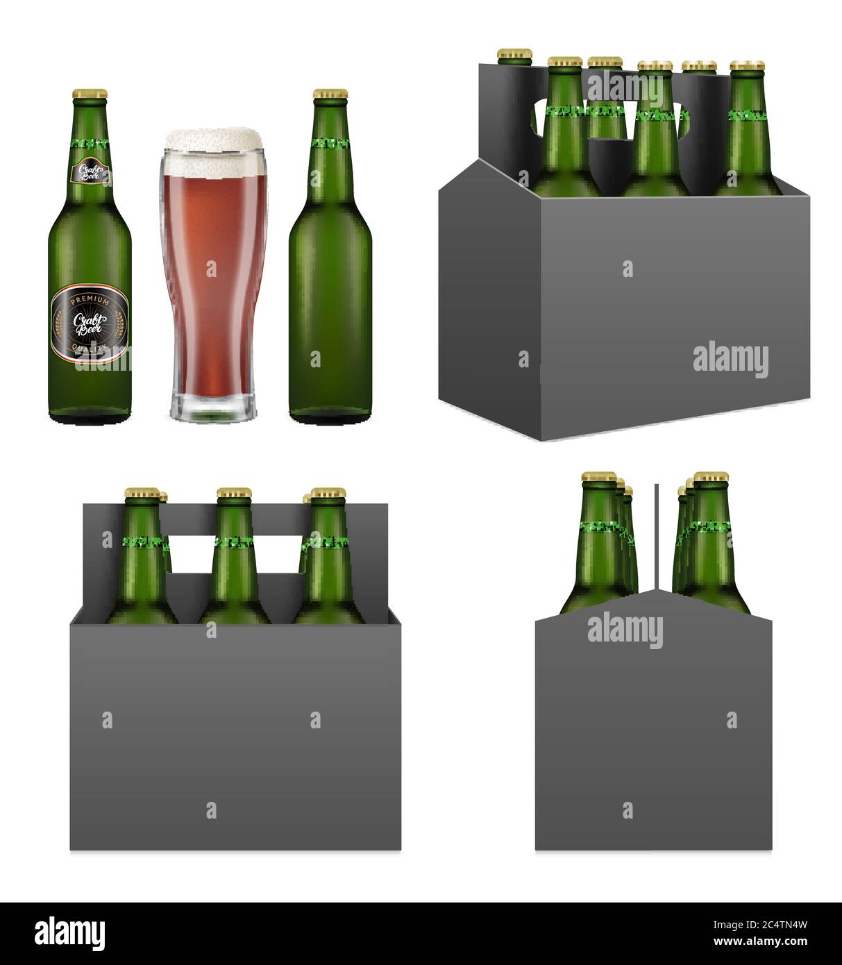 Dark beer pack mockup set, vector isolated illustration Stock Vector