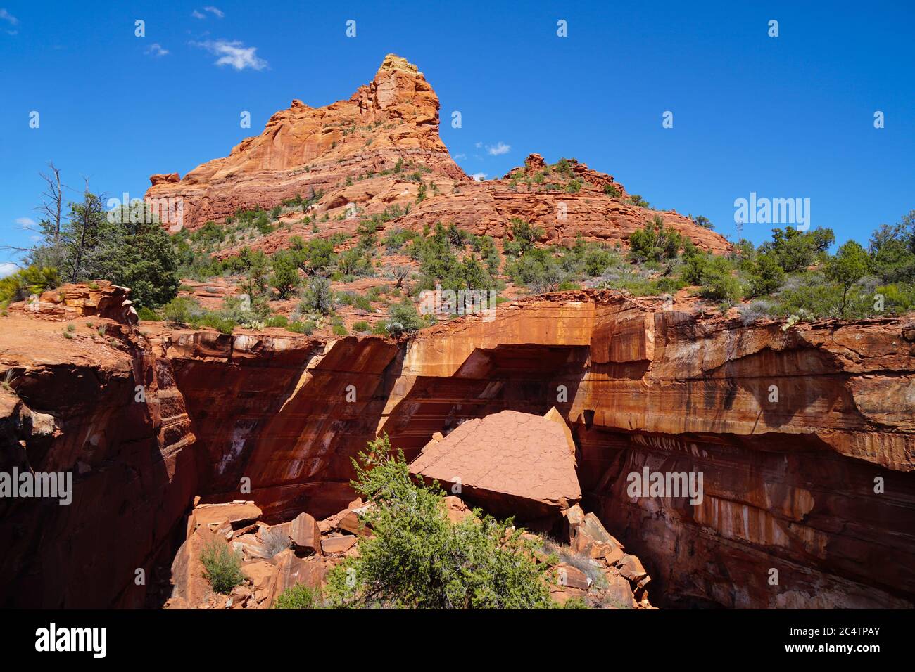 The Devils Kitchen Sinkhole is the most active of the seven sinkholes that surround Sedona, Arizona. Stock Photo
