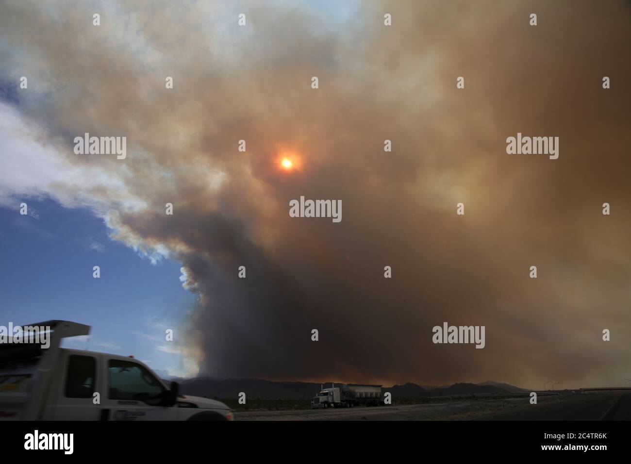 Mount Charleston, United States. 28th June, 2020. Mount Charleston, NV - June, 28, 2020: Mahogany Fire viewed from Kyle Canyon exit and Interstate 95, at this time it was approximately 200 acres on June 28, 2020 in Mount Charleston, Nevada. Credit: Peter Noble/The Photo Access Credit: The Photo Access/Alamy Live News Stock Photo