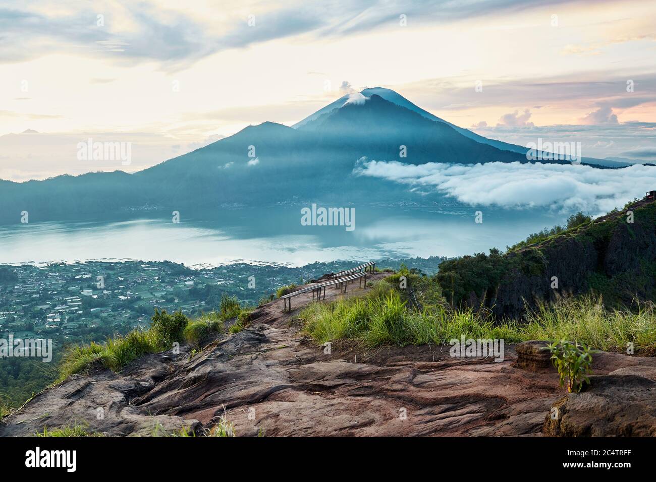Sunrise on top Mount Batur Stock Photo - Alamy