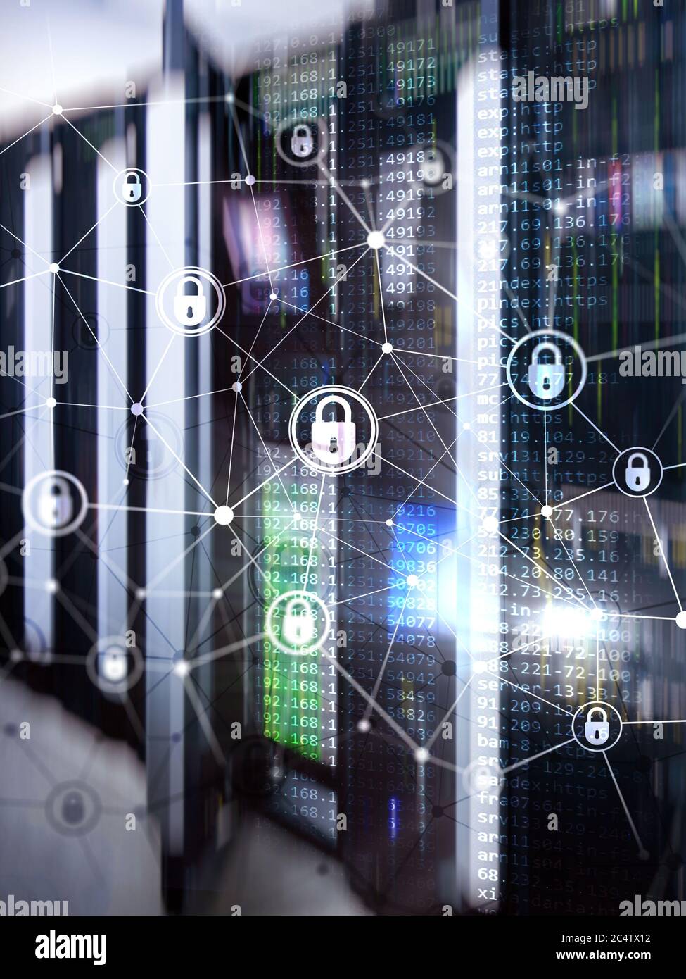 Safety concept: Closed Padlock on supercomputer background Stock Photo