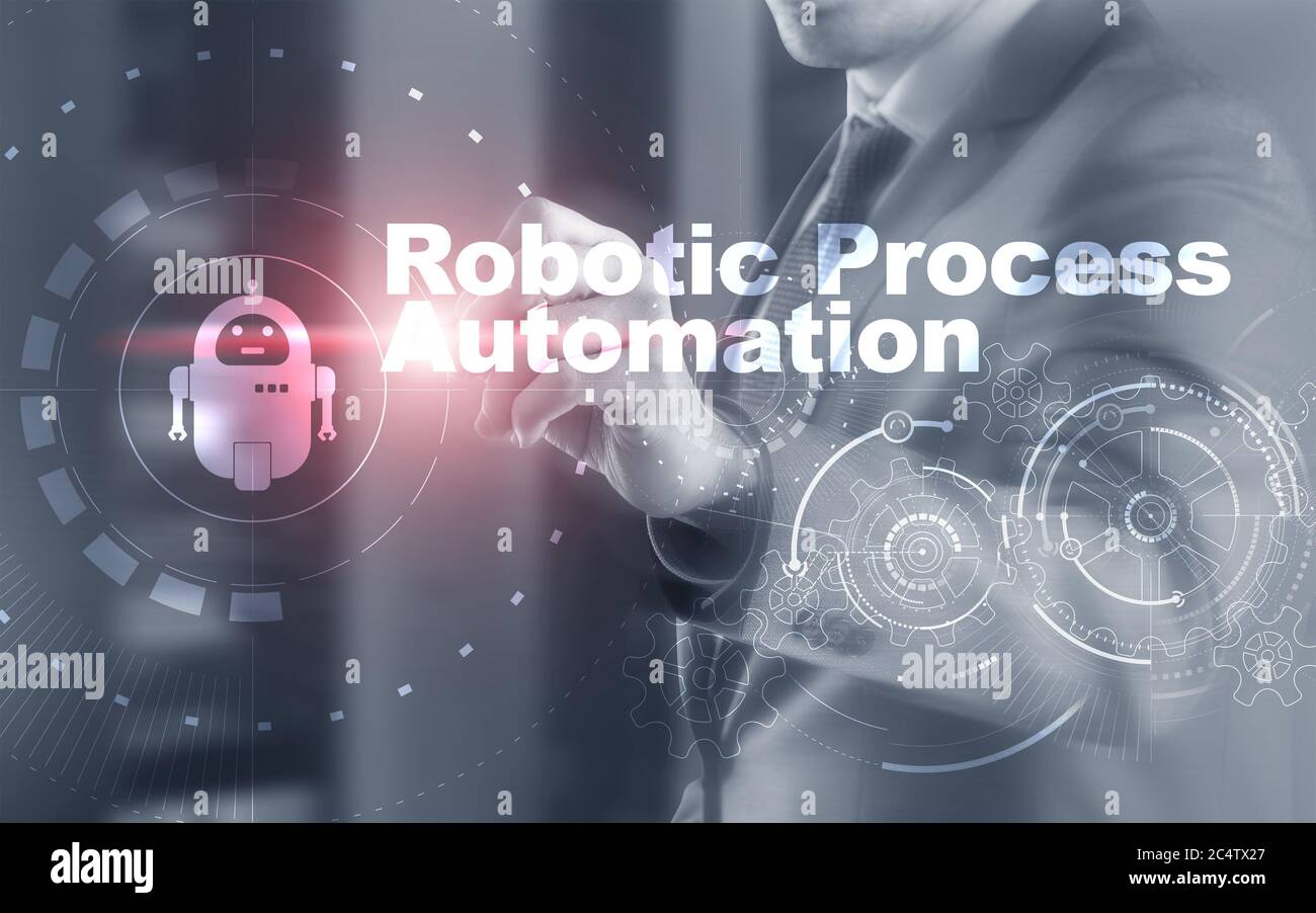 RPA Robotic Process Automation. Ai algorithm analyze Business. Stock Photo