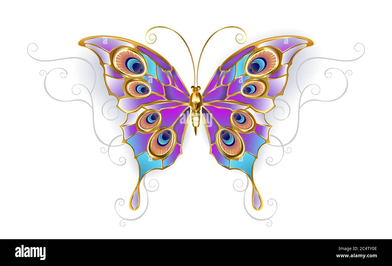 Gold jewelry butterfly peacock on 