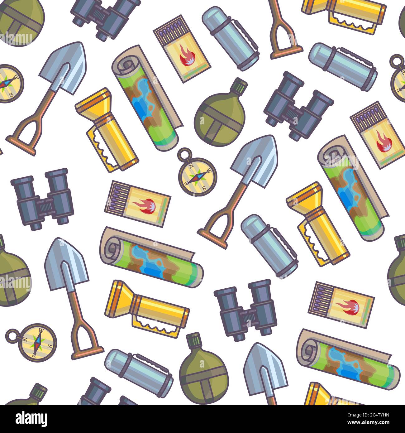 Exploration and traveling objects, map and compass seamless pattern Stock Vector
