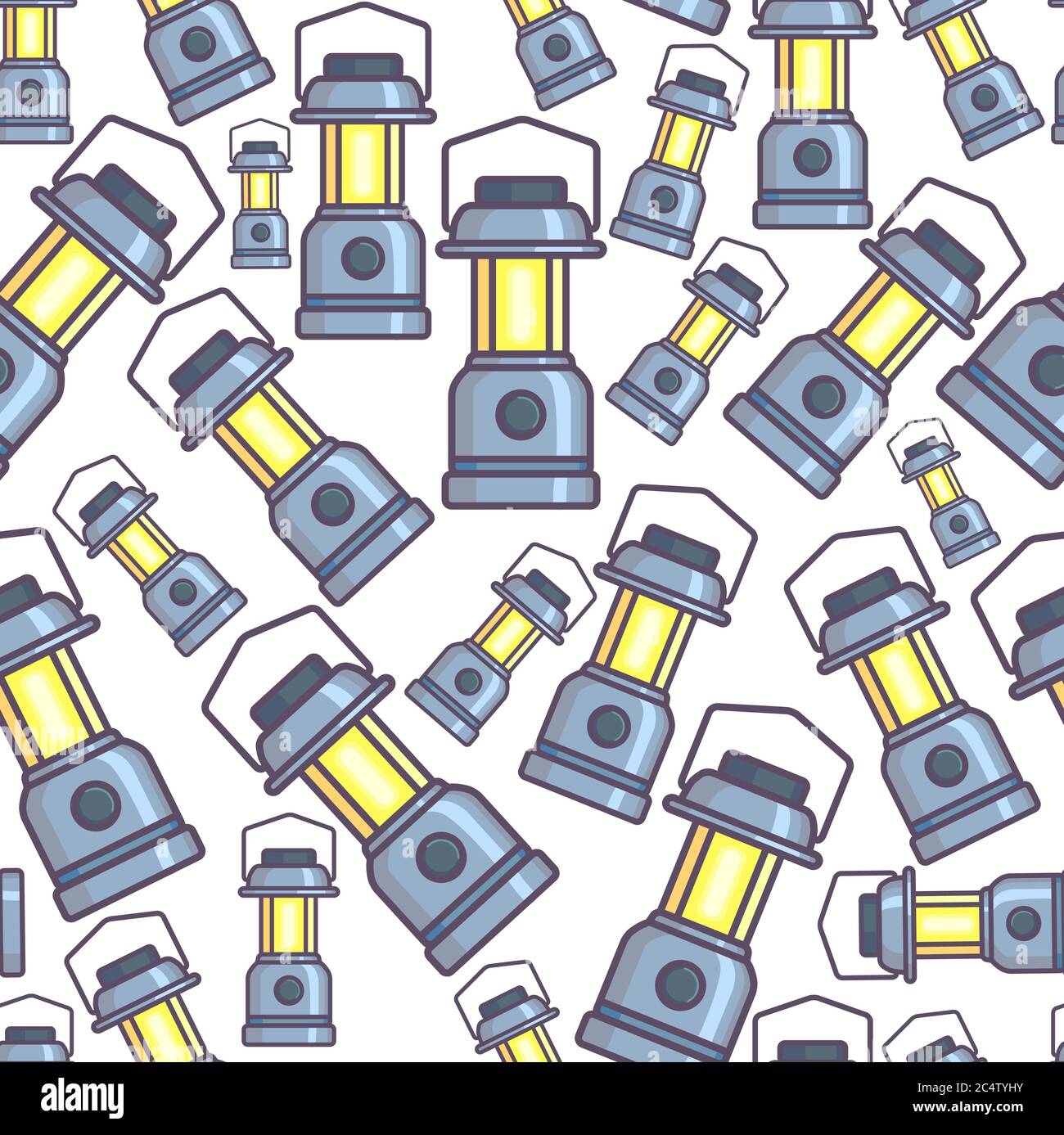 Kerosene lantern with handle and glass, seamless pattern Stock Vector