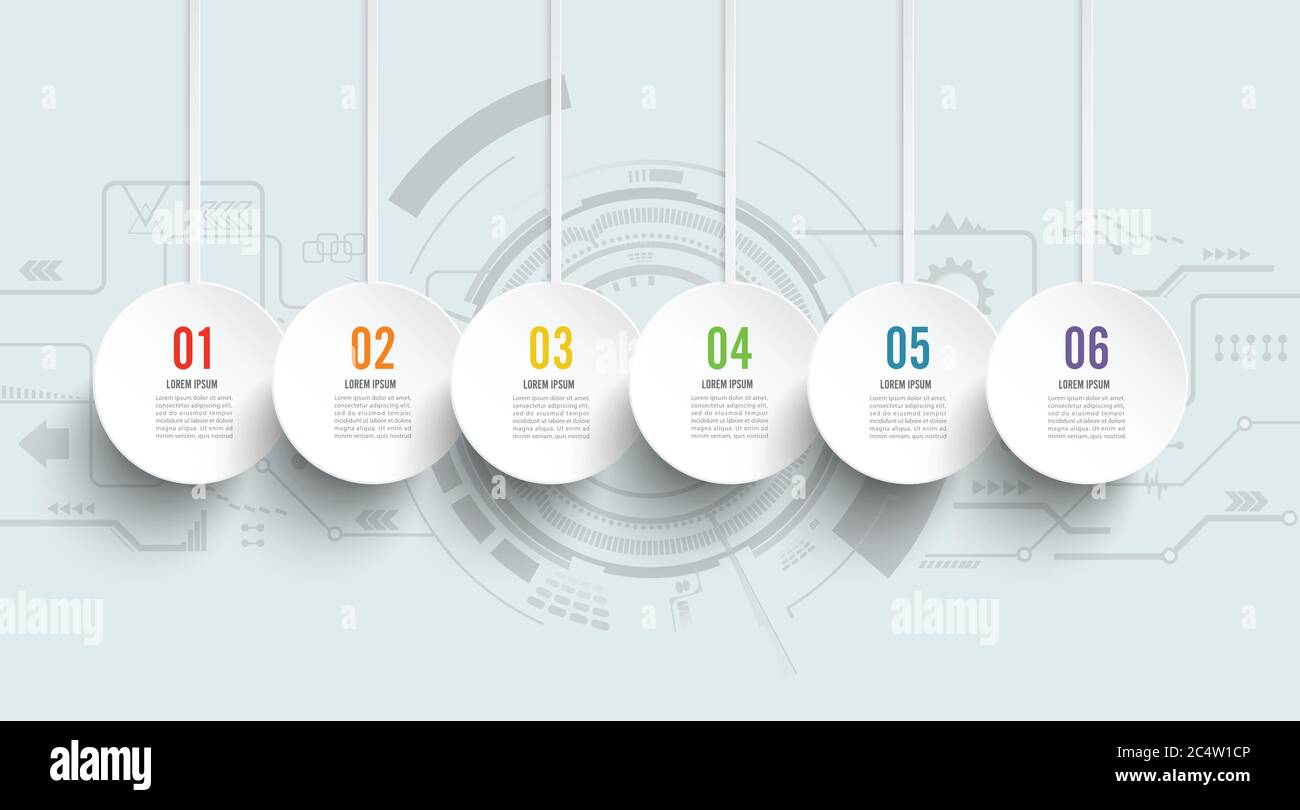 Template Timeline Infographic technology horizontal numbered for six position can be used for workflow, banner, diagram, web design, area chart Stock Vector