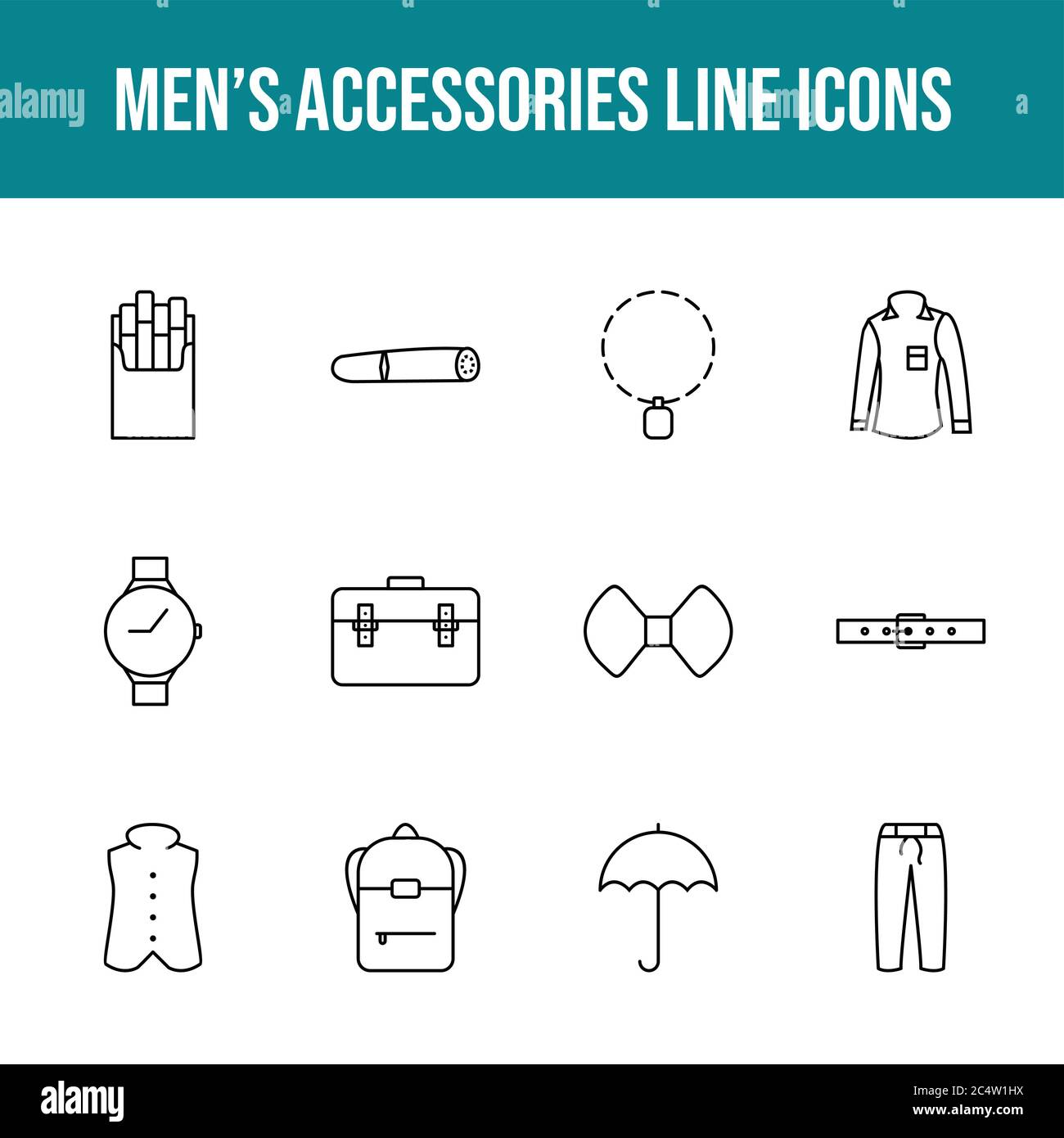 Unique men's accessories vector line icon set Stock Vector
