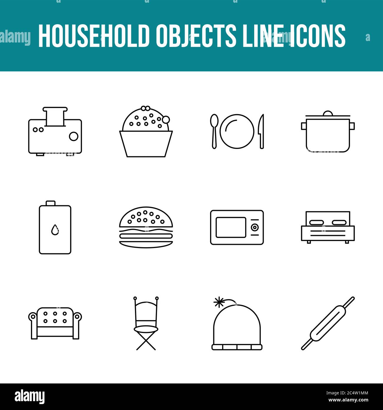 Unique household objects vector line icon set Stock Vector