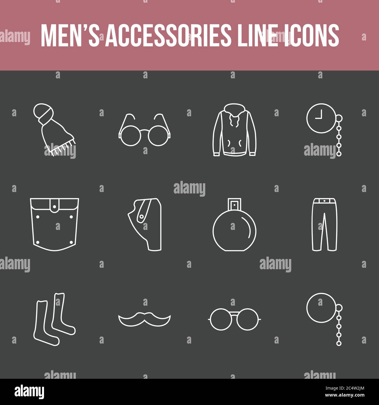 Unique men's accessories vector line icon set Stock Vector