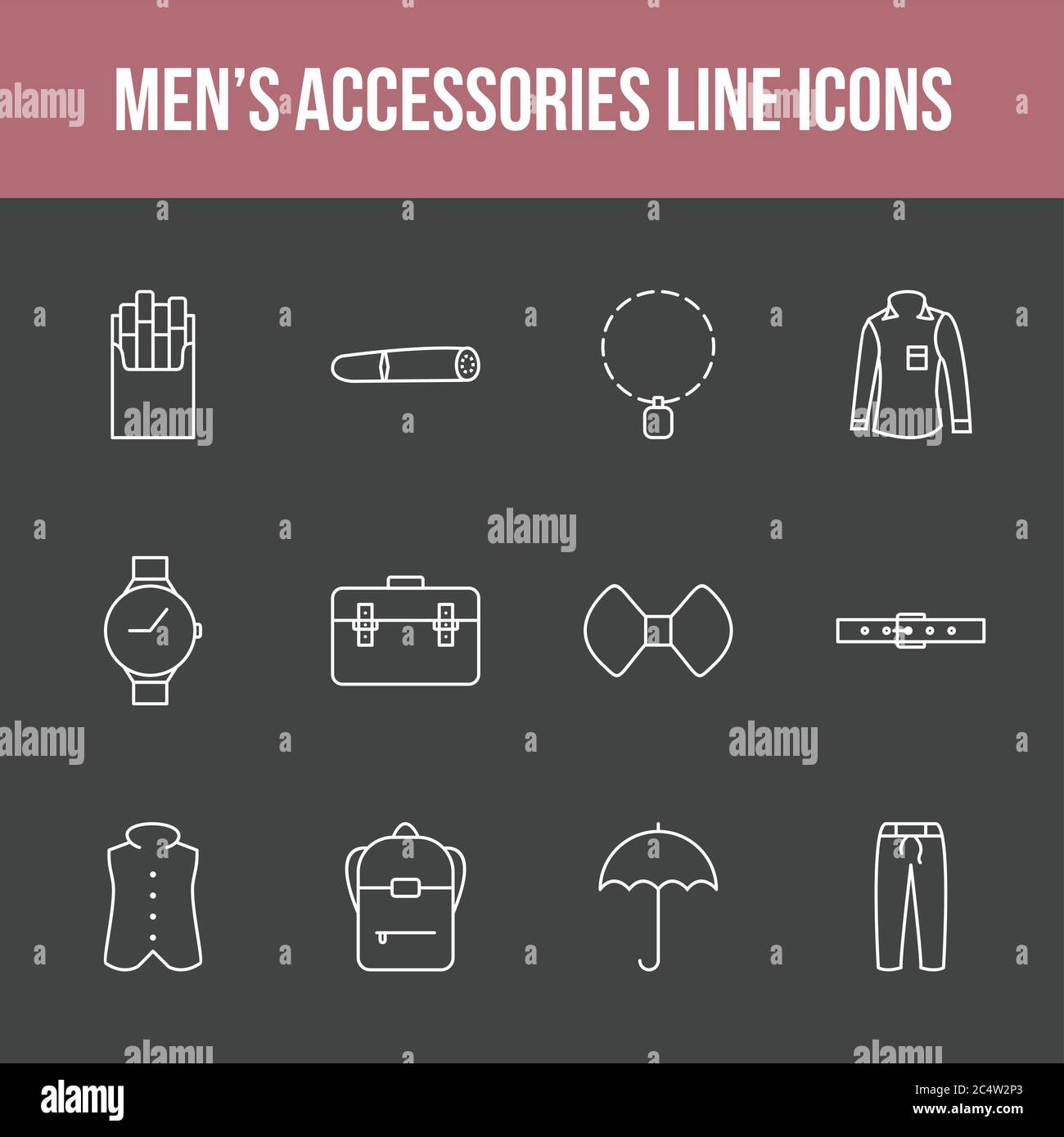 Unique men's accessories vector line icon set Stock Vector