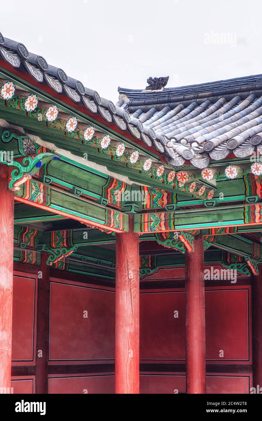 Various architecture and traditional historic elements in Changdeokgung palace. Stock Photo