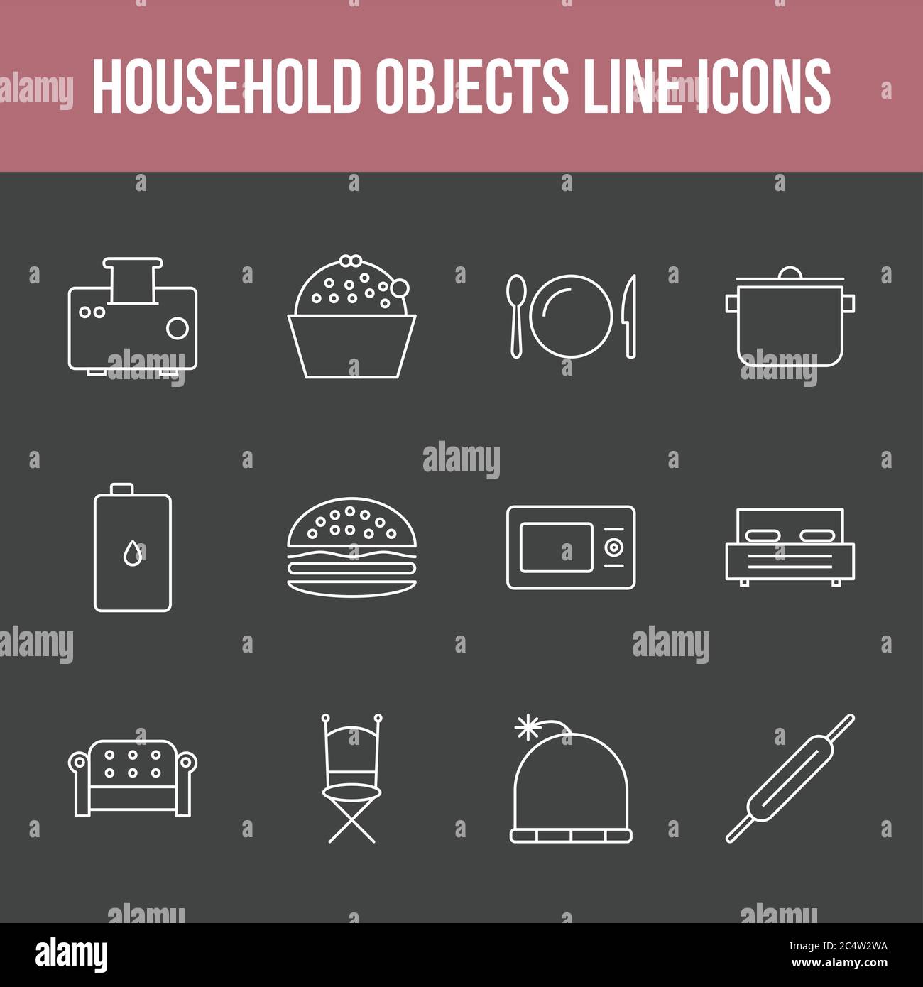 Unique household objects vector line icon set Stock Vector