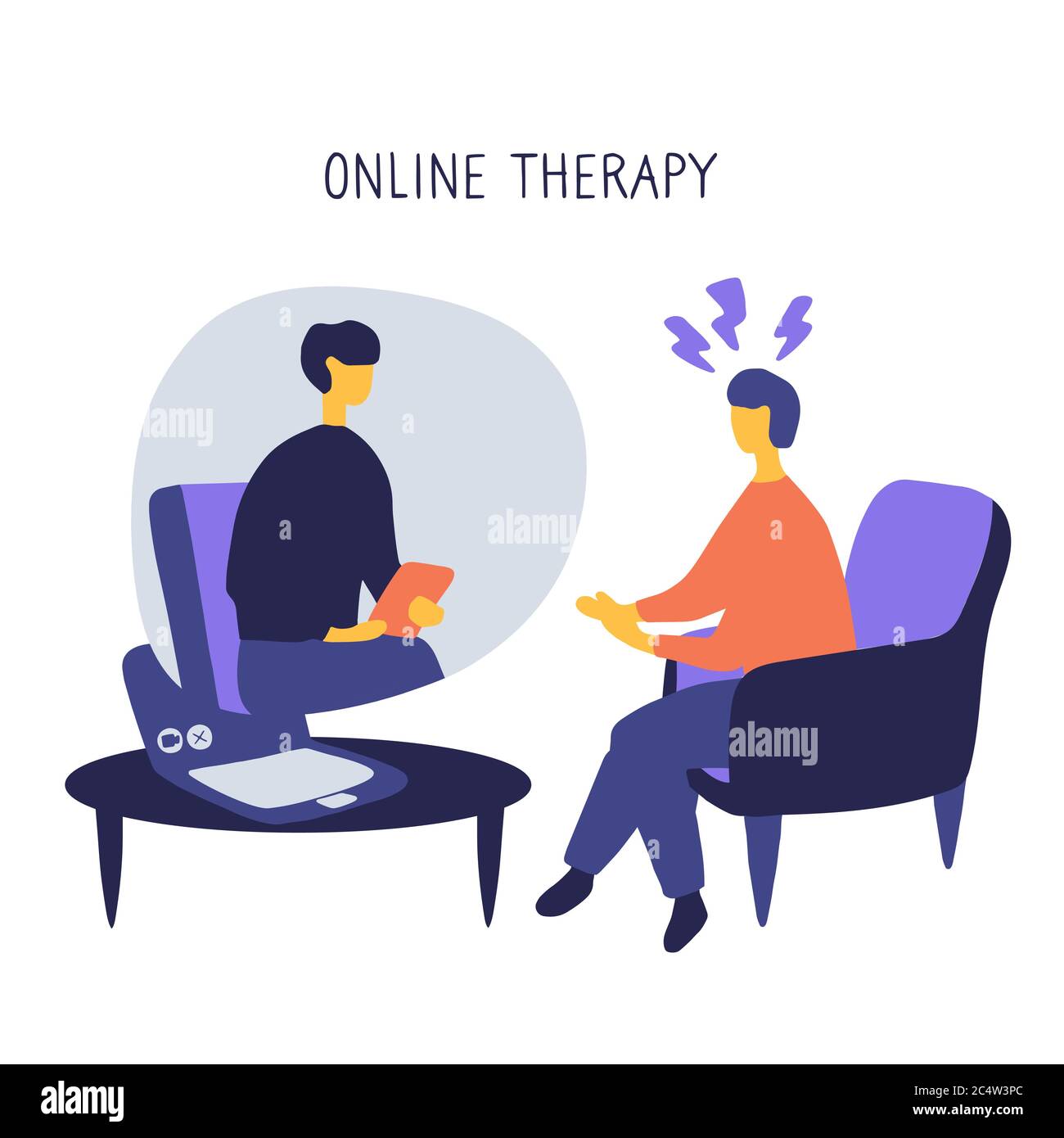 Man at the psychologist online session. Doctor consultation by phone