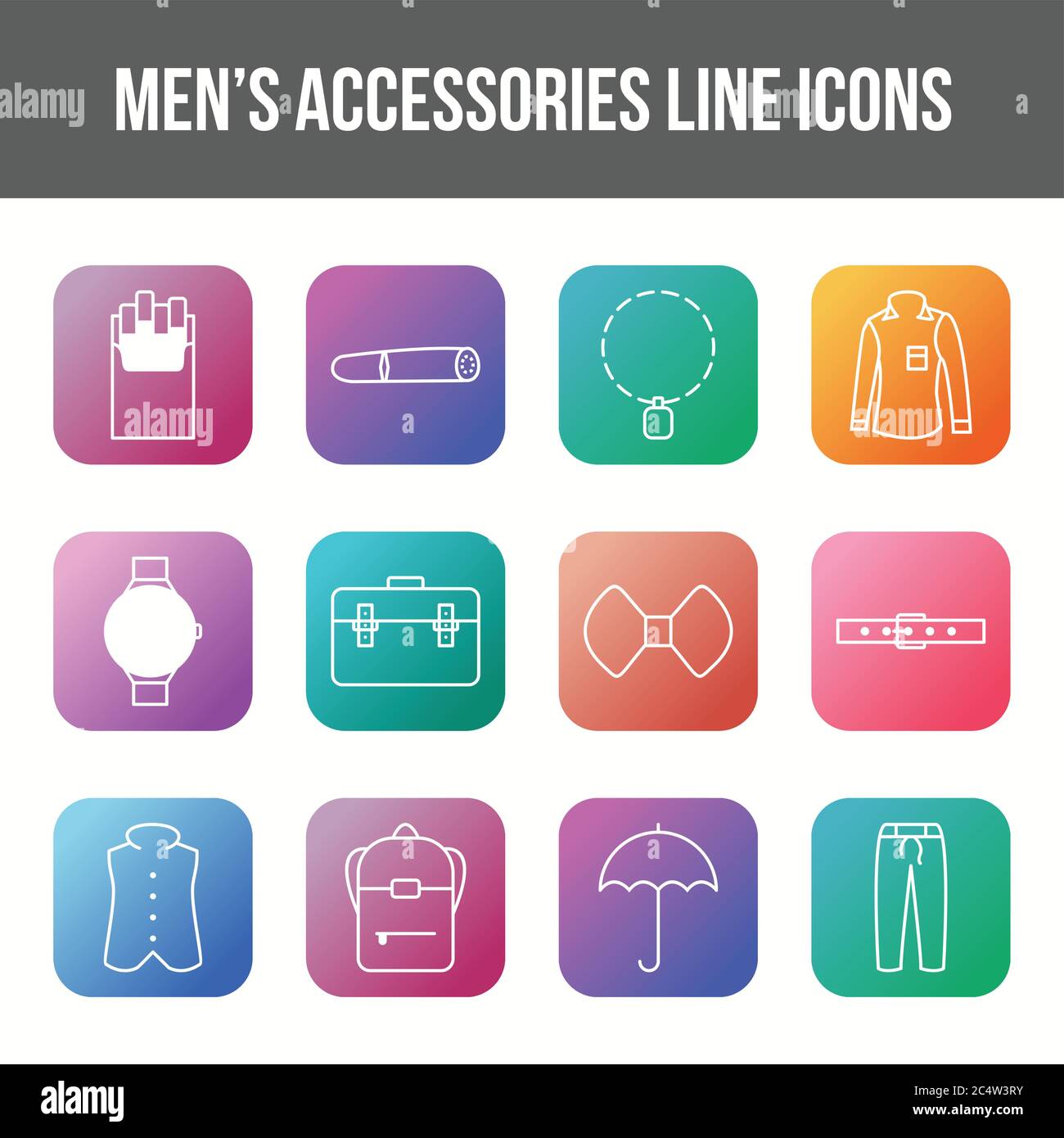 Unique men's accessories vector line icon set Stock Vector
