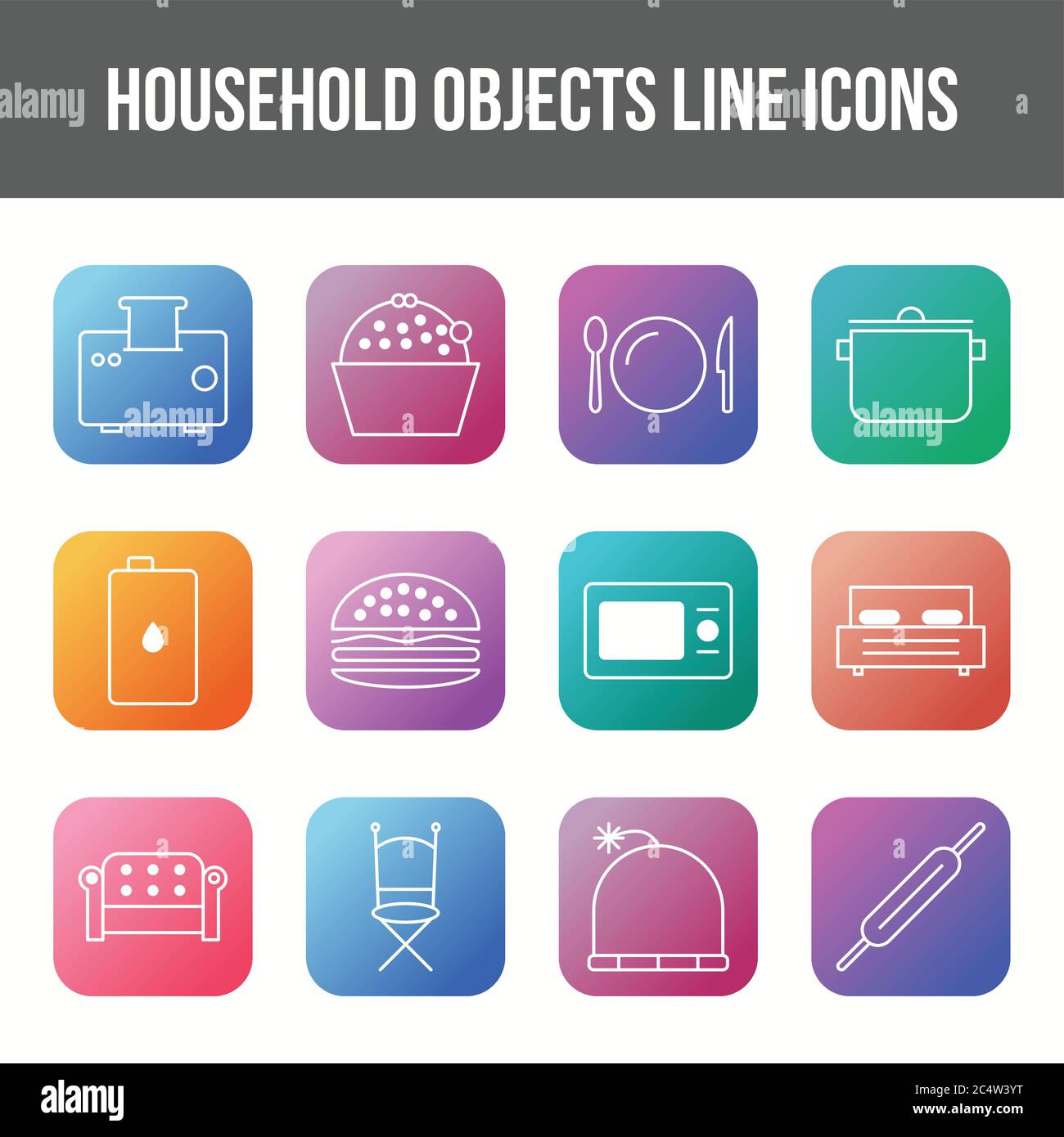 Unique household objects vector line icon set Stock Vector