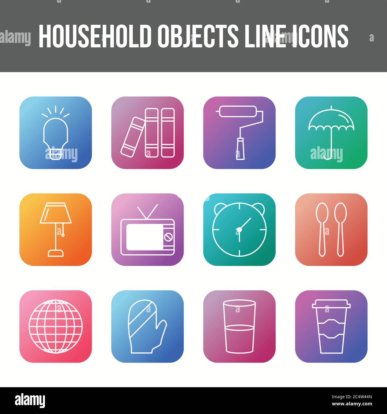 Unique household objects vector line icon set Stock Vector