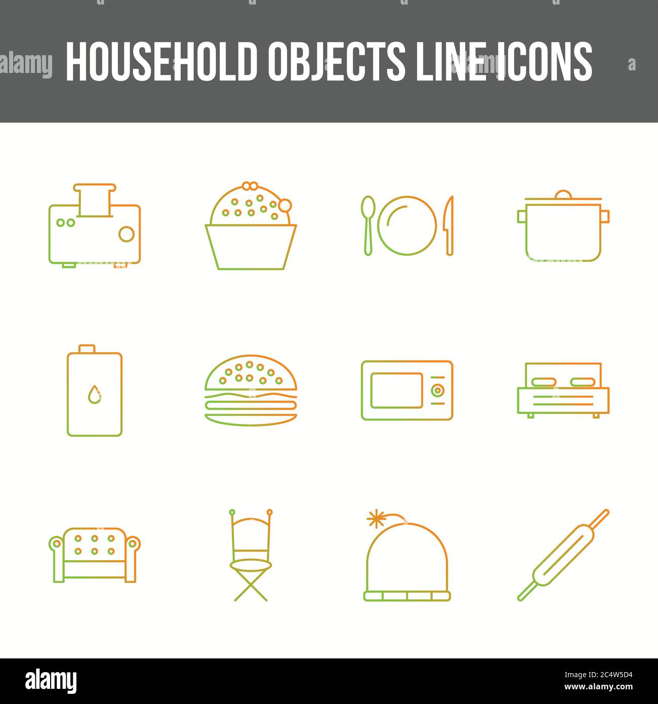 Unique household objects vector line icon set Stock Vector