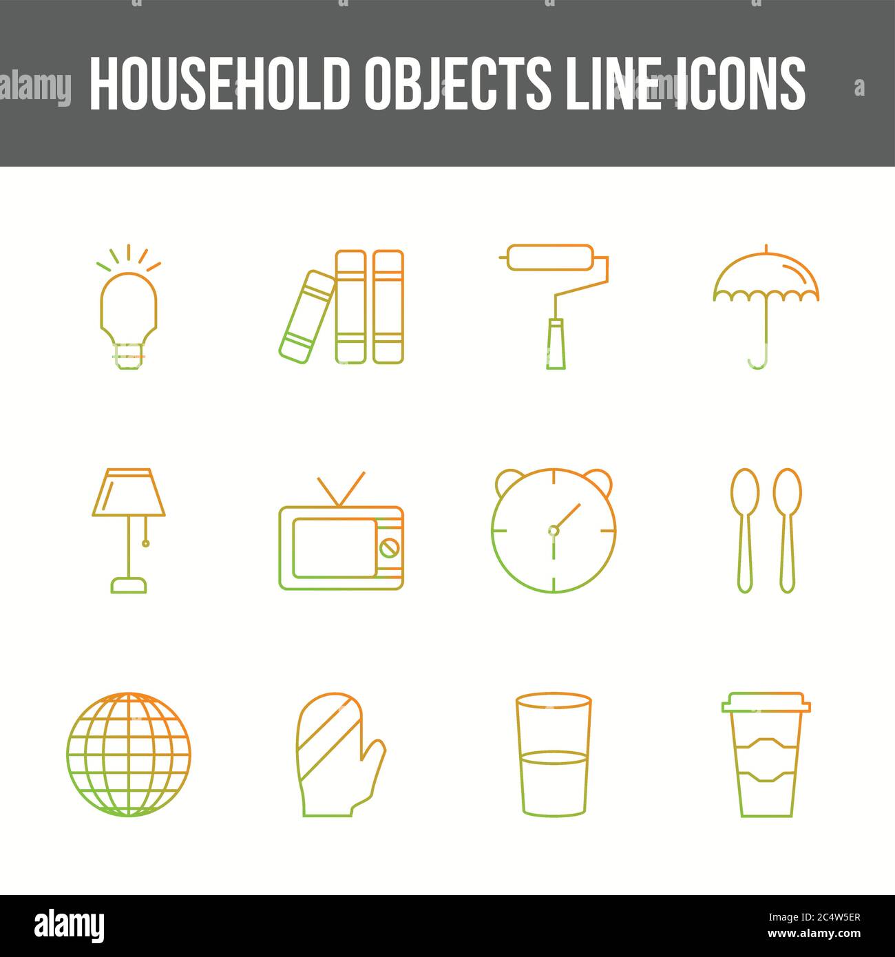 Unique household objects vector line icon set Stock Vector