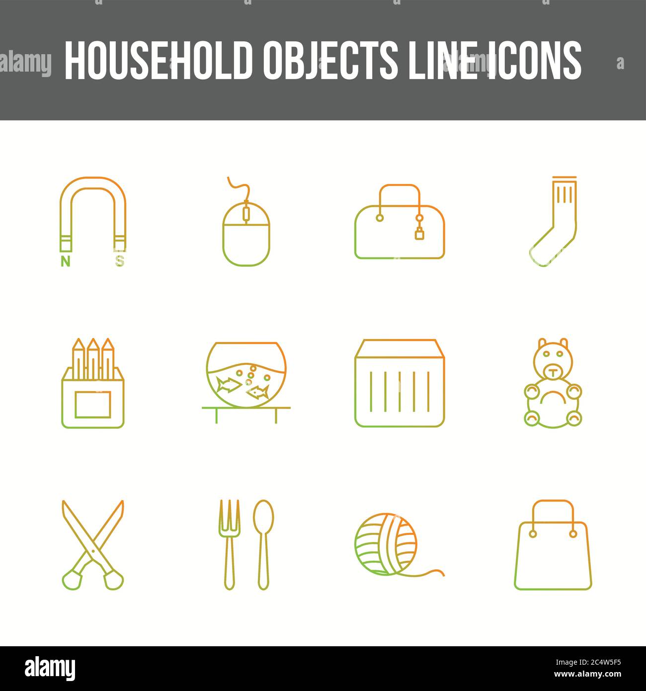 Unique household objects vector line icon set Stock Vector