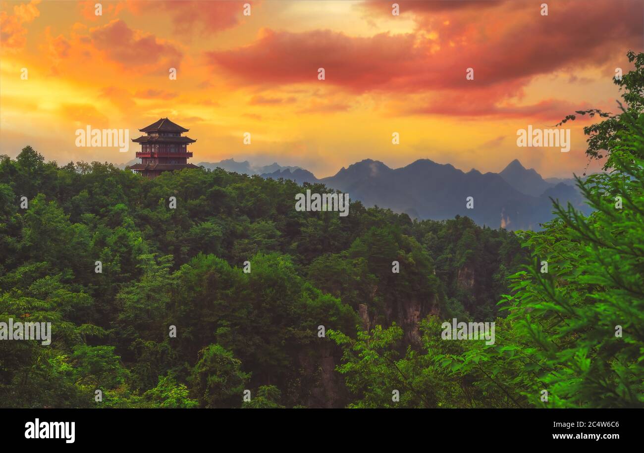 Traditional chinese architecture pagoda temple building on top of a ...