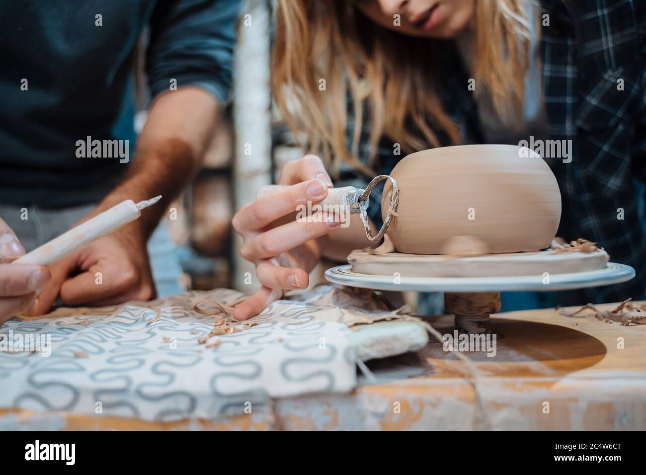 Making a handmade clay pot. Pottery lesson, hobby Stock Photo Alamy