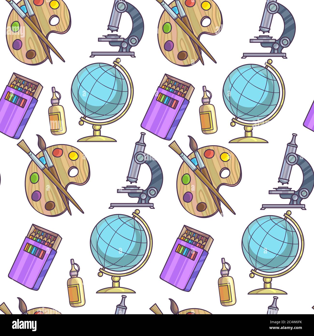 Studies supplies and appliances for lessons seamless pattern Stock Vector