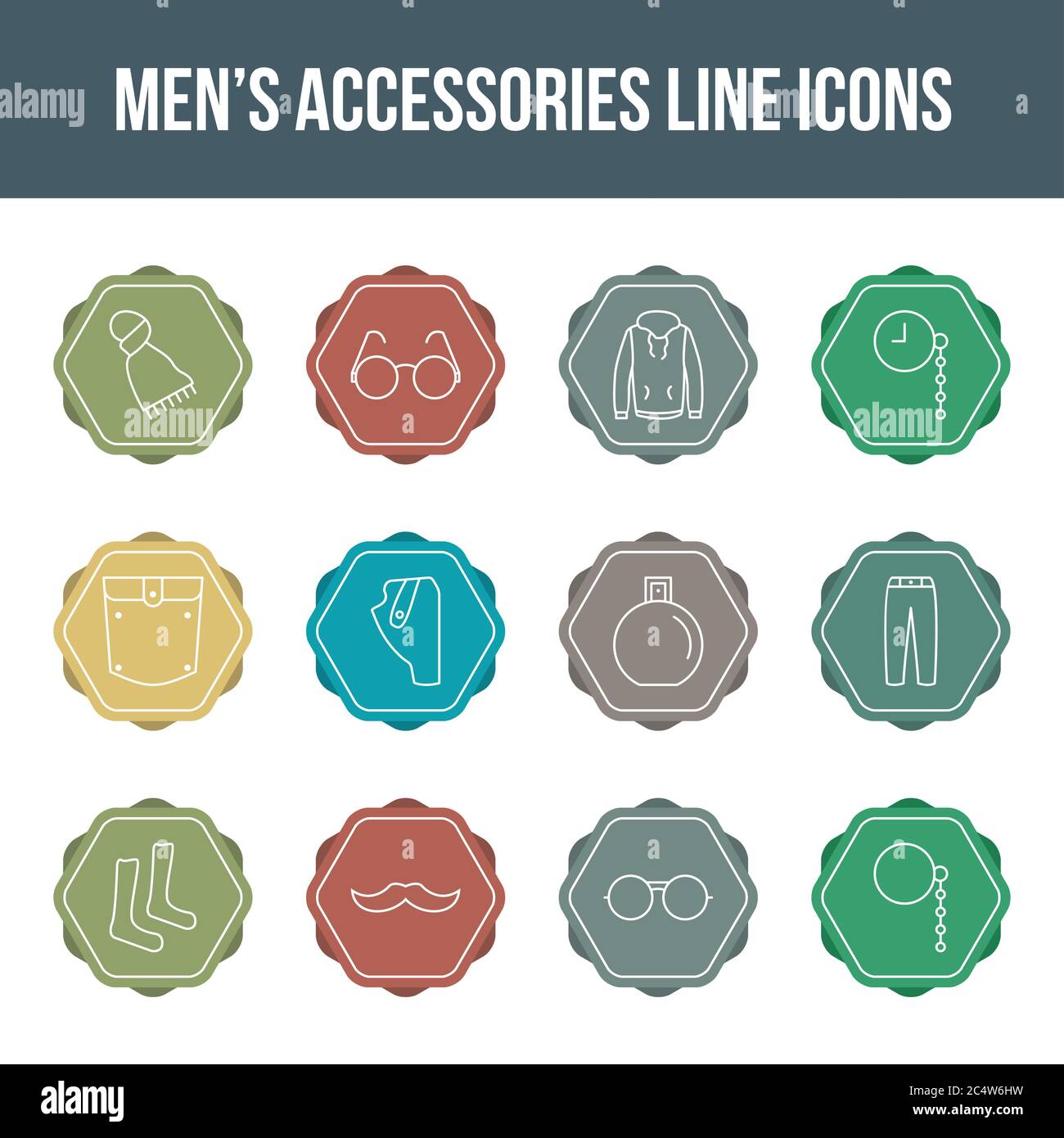 Unique men's accessories vector line icon set Stock Vector