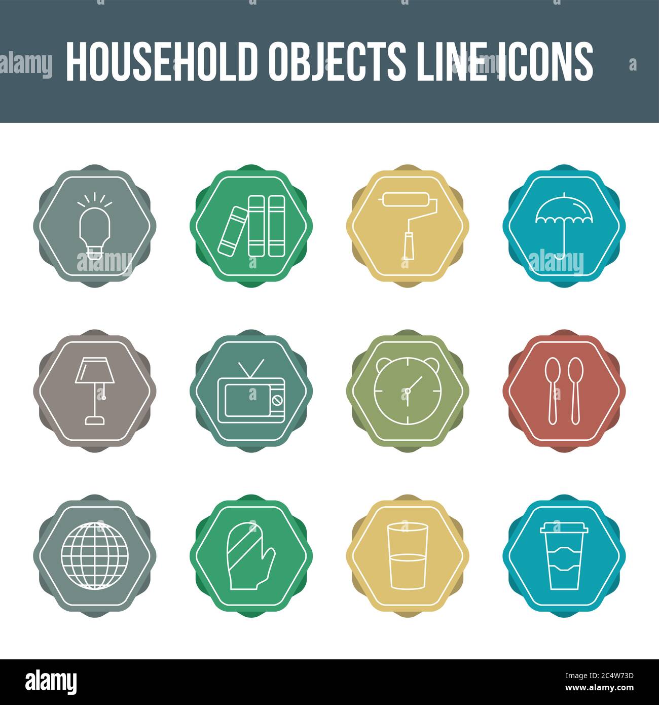 Unique household objects vector line icon set Stock Vector